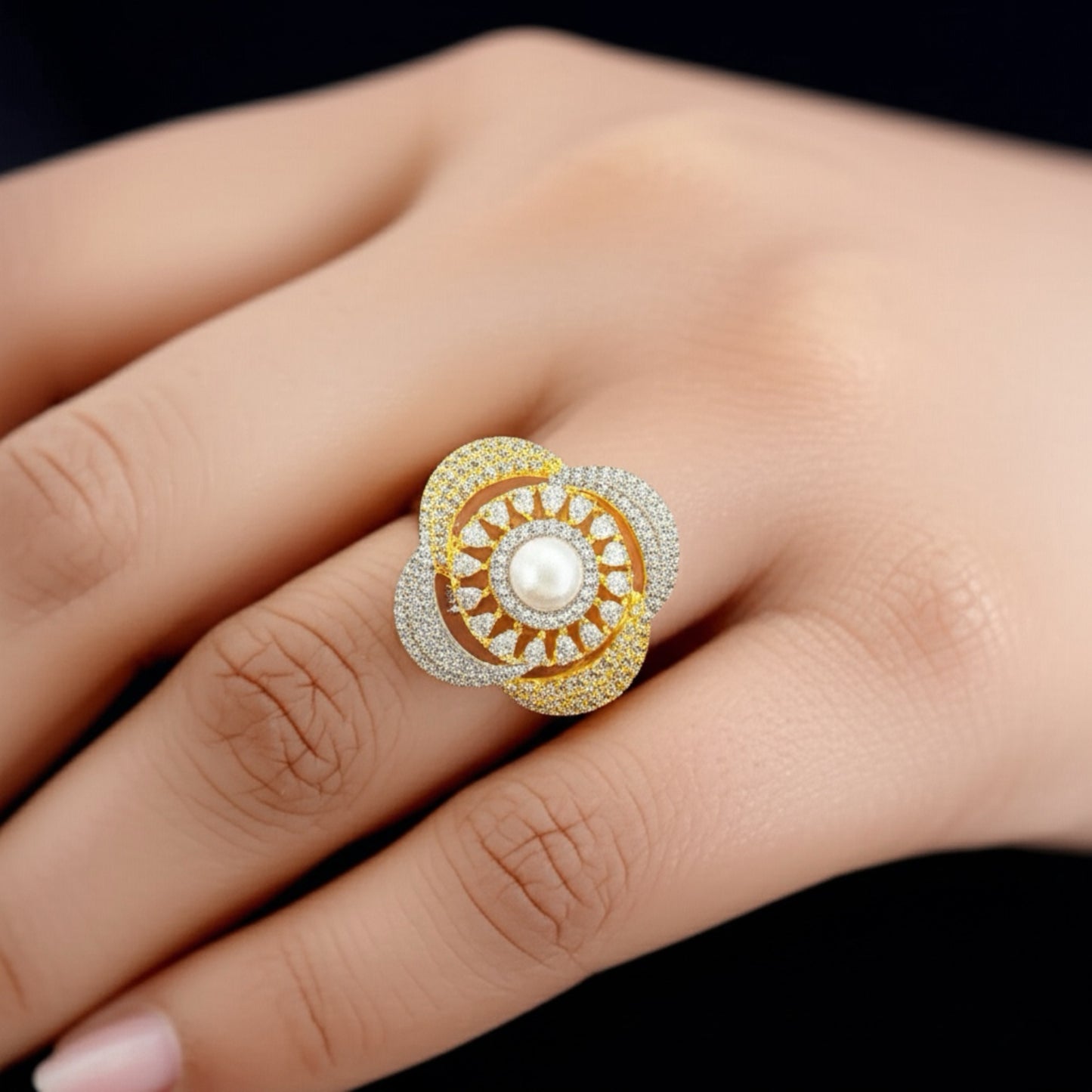 435618 Cz Adjustable Ring 2 Tone