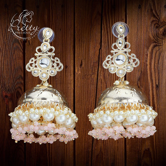 110744 Indo Western Moti Earring With Gold Plating-Lightpink