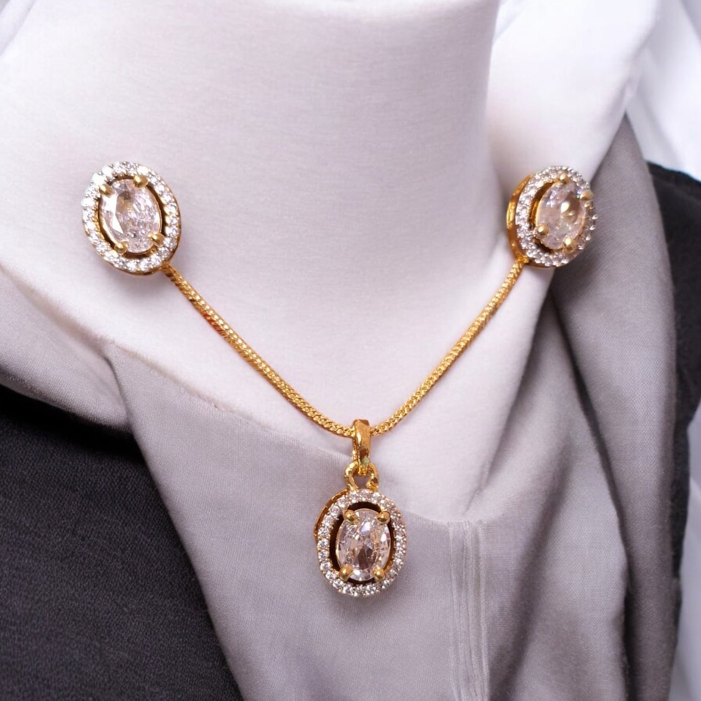 91609-PS-American Diamond Delicate Pendant Set With Gold Plating-Design 3