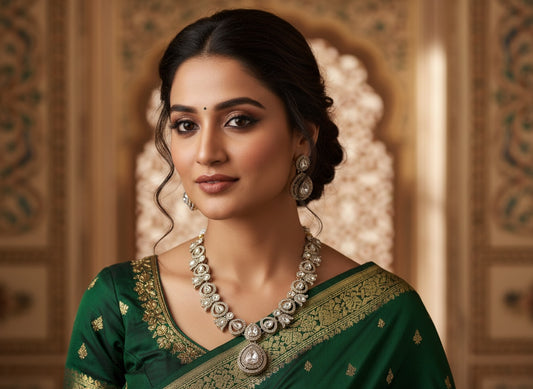 1033 Necklace Set-Indo Western - White