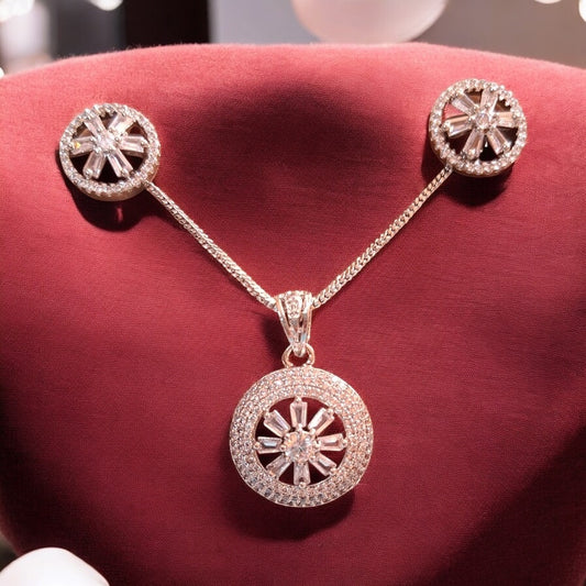 92009-PS-American Diamond Delicate Pendant Set With Rhodium Plating-Design 3