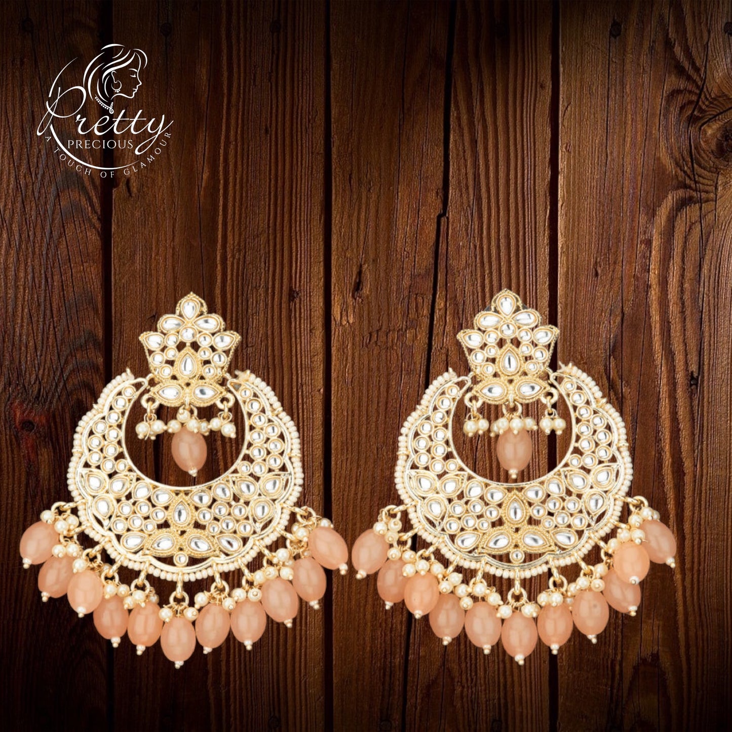 108850 Indo Western Chand Earring With Gold Plating-Peach