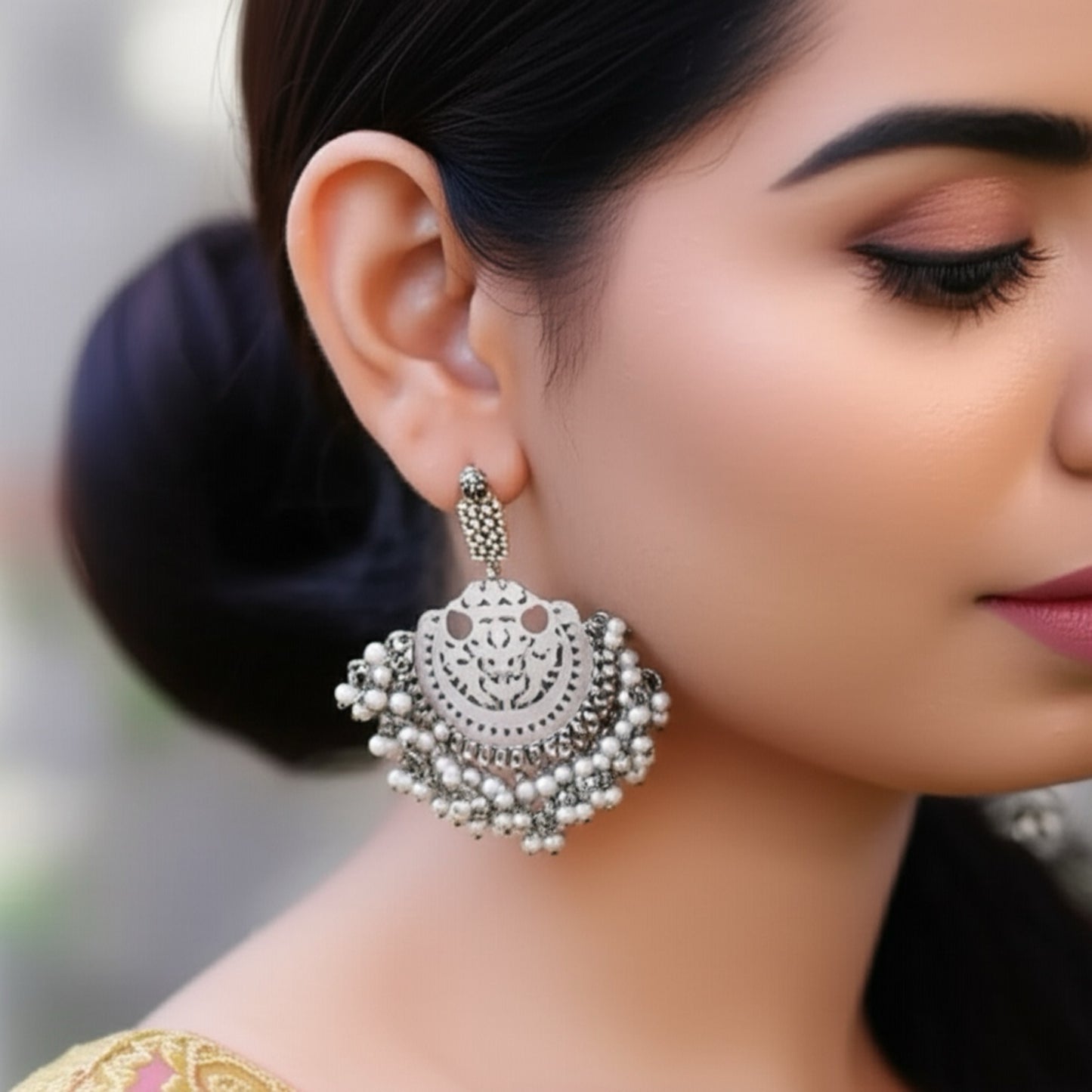 93509-ERO Pretty Precious Fashion Oxidised Silver Stylish Party Wear Earrings for Women and Girls