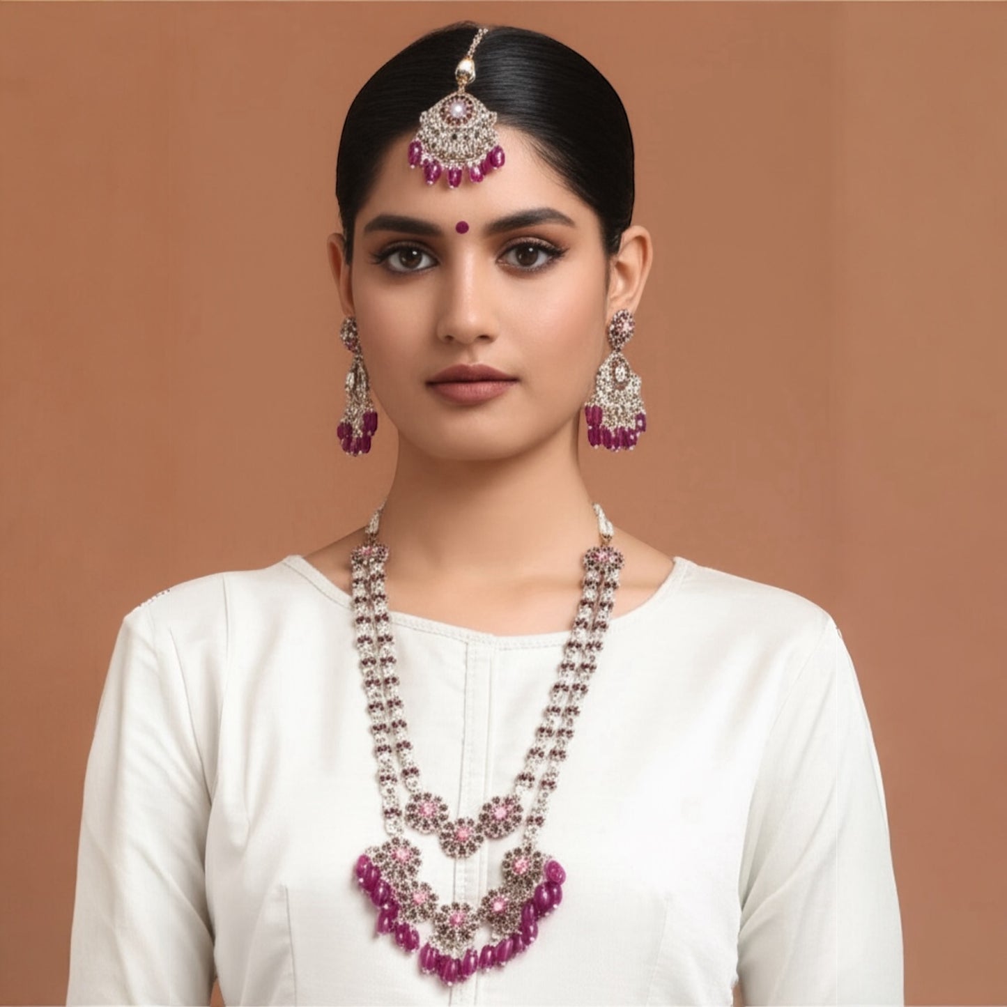 110844 Indo Western Long Necklace With Gold Plating-Purple