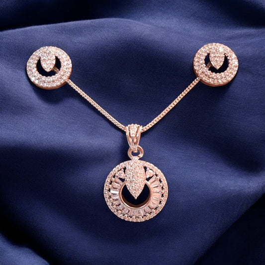 92259-PS-American Diamond Delicate Pendant Set With Rhodium Plating-Design 4