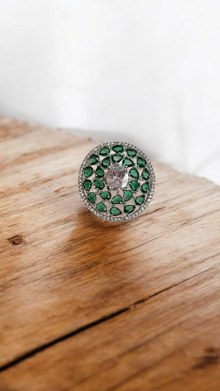 5093 Cz Adjustable Ring Green