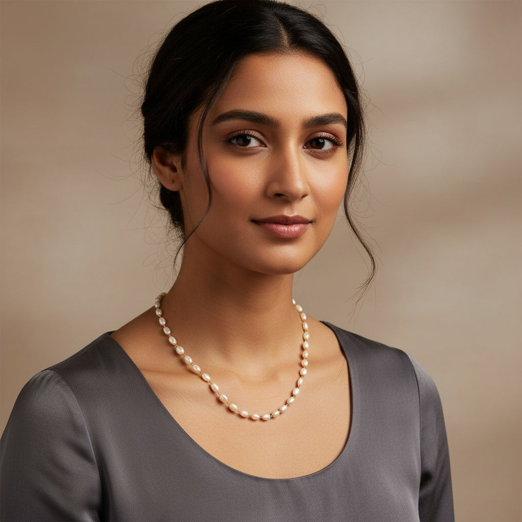 433188 Cz Classic Mala Necklace With Gold Plating-Moti