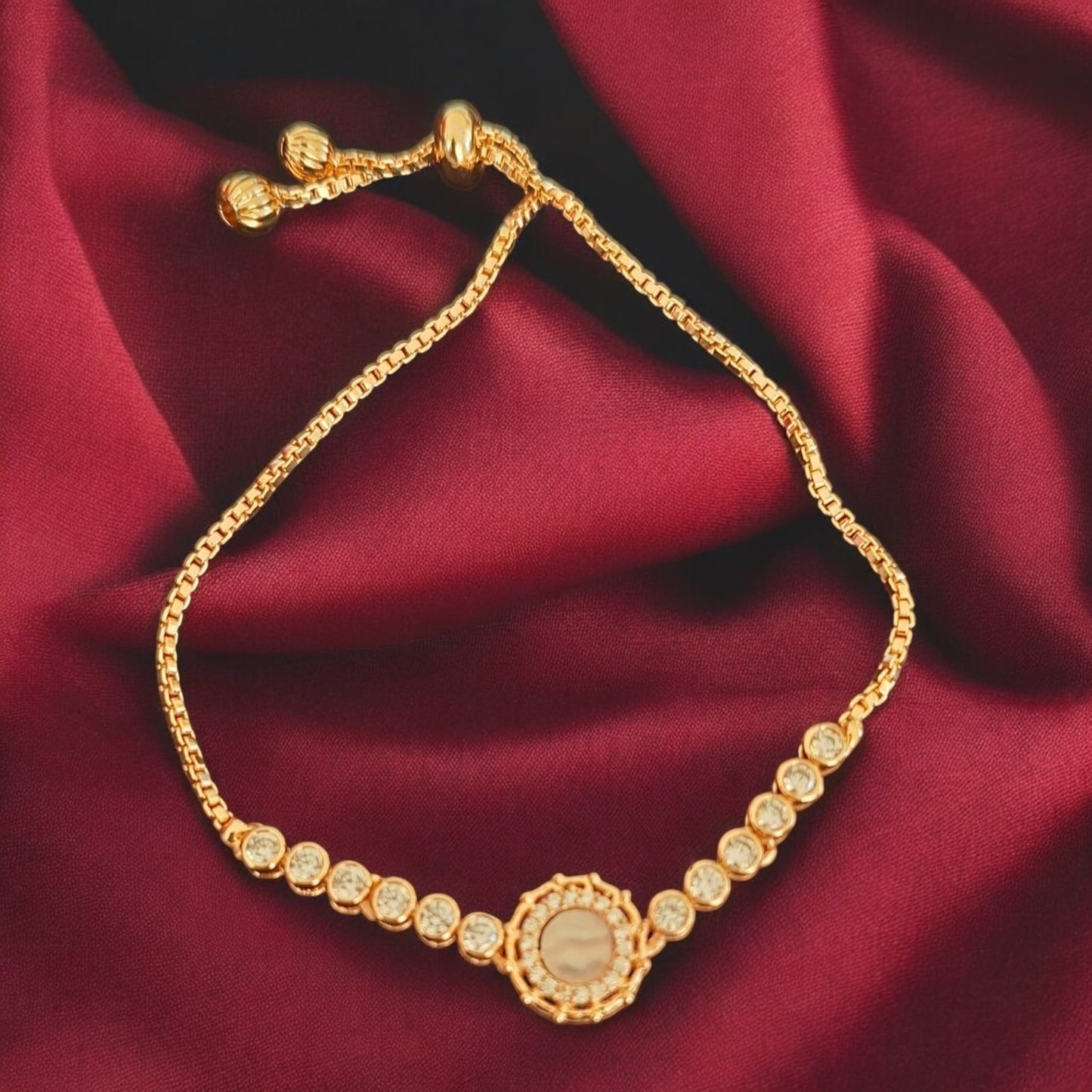 15100-G Adjustable Bracelet With Rose Gold Plating-White