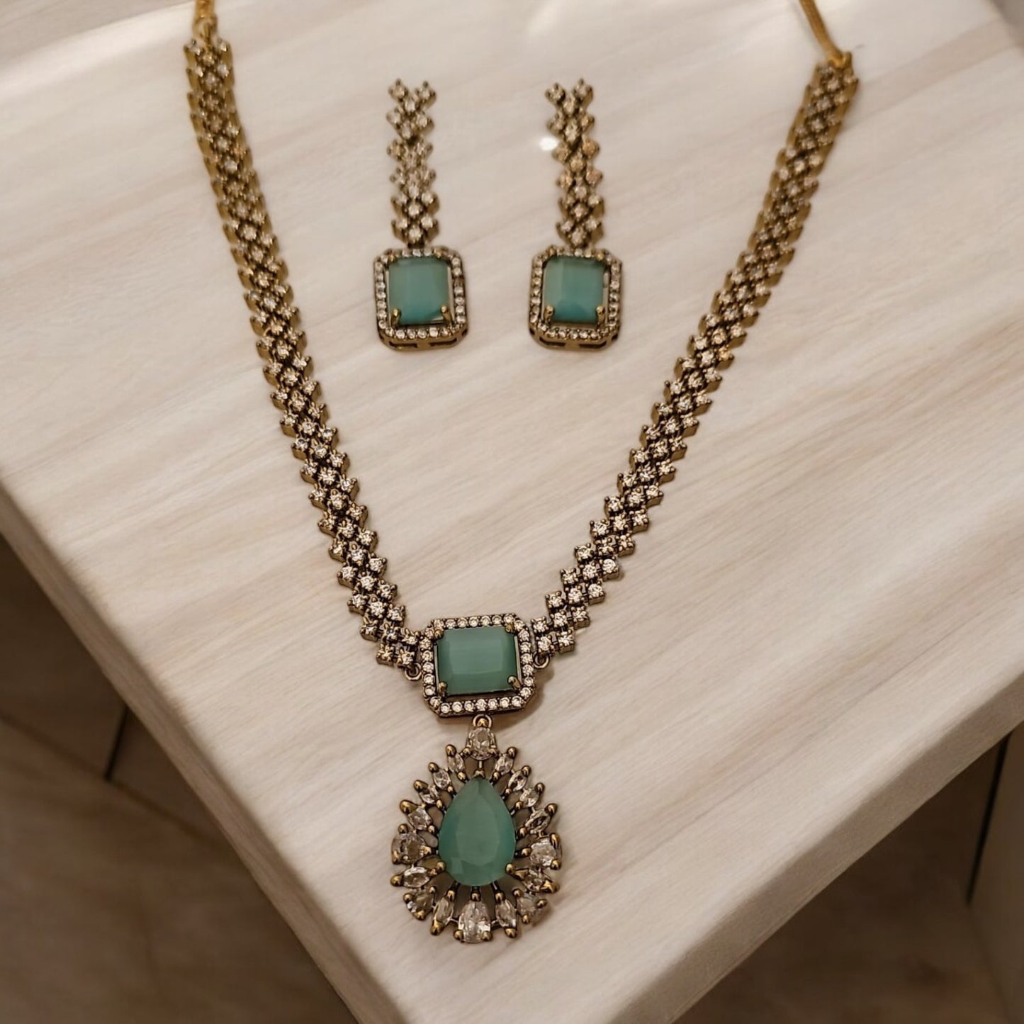 95909-NS Cz Delicate Necklace-Aqua