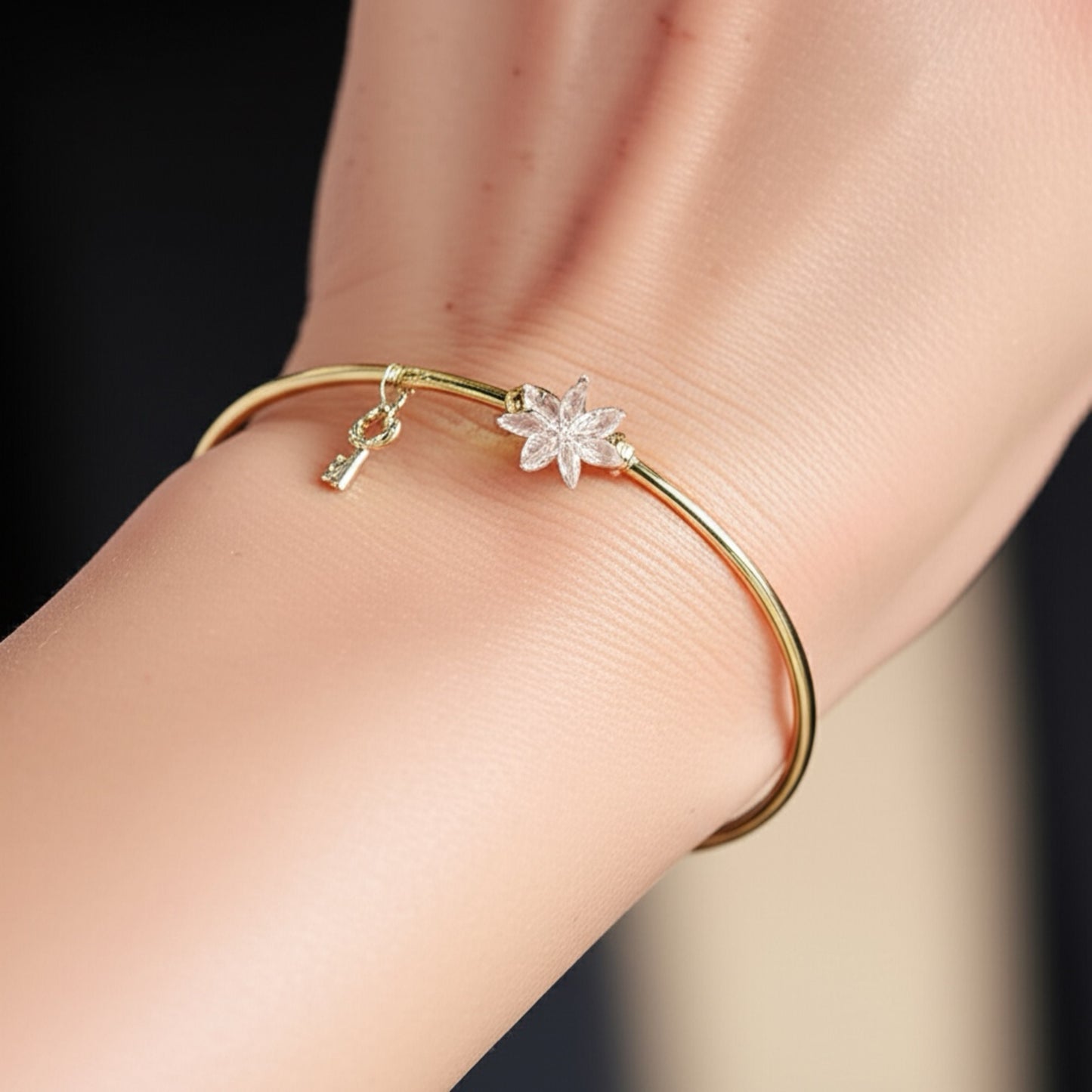 122381-Western Classic Trendy Kada with Rose & Silver Plating