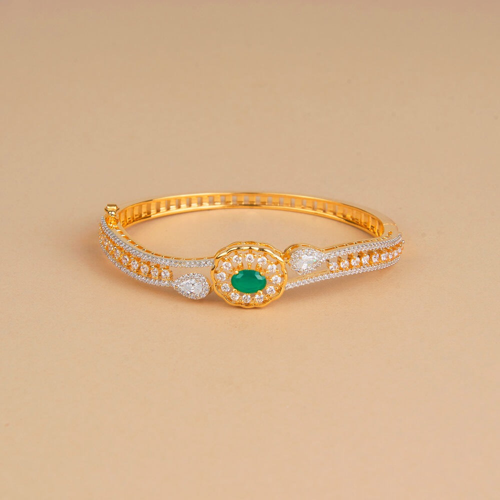 436212 Cubic Zirconia Openable Kada With 2 Tone Plating-Green