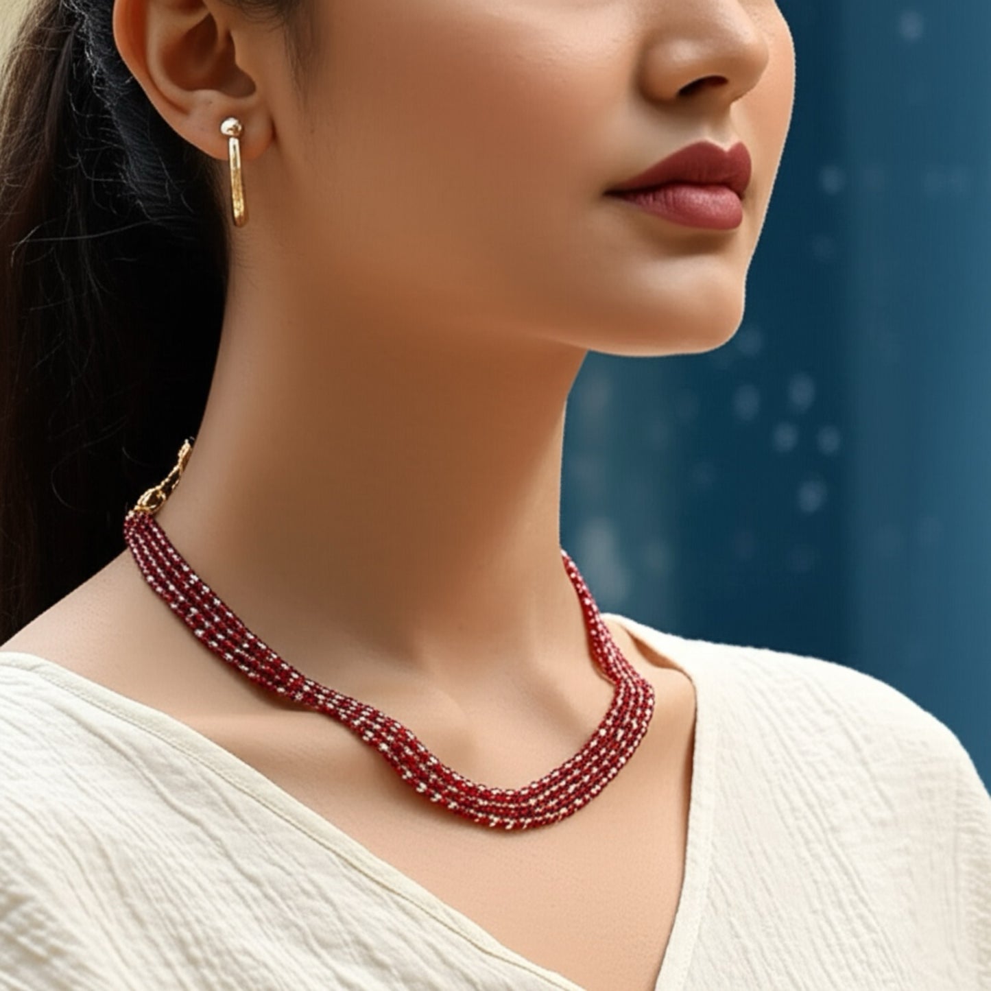 423100 Cz 3 Line Necklace With Gold Plating-Red