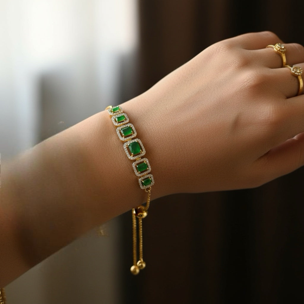 439526 Cubic Zirconia Classic Bracelet With 2 Tone Plating-Green