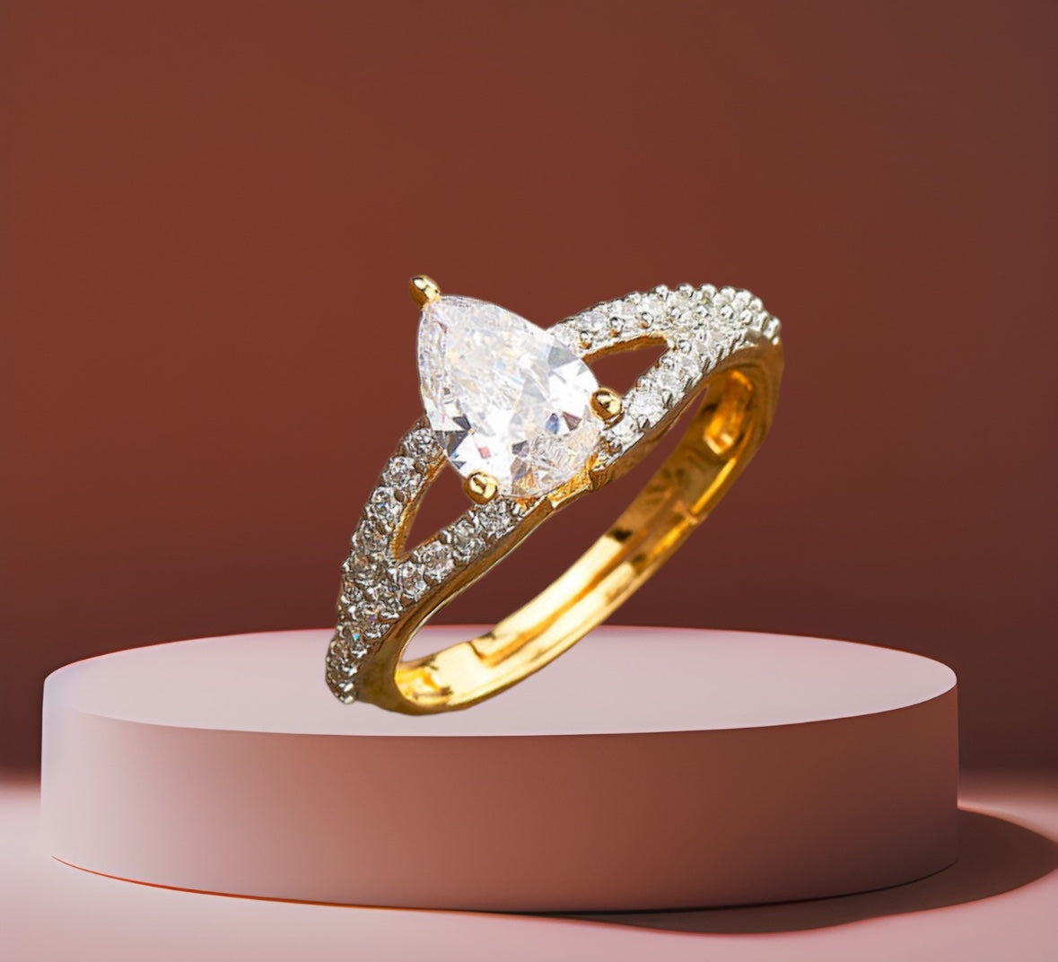 429425-Cz Delicate Ring With Rhodium 2 Tone Plating-2 Tone