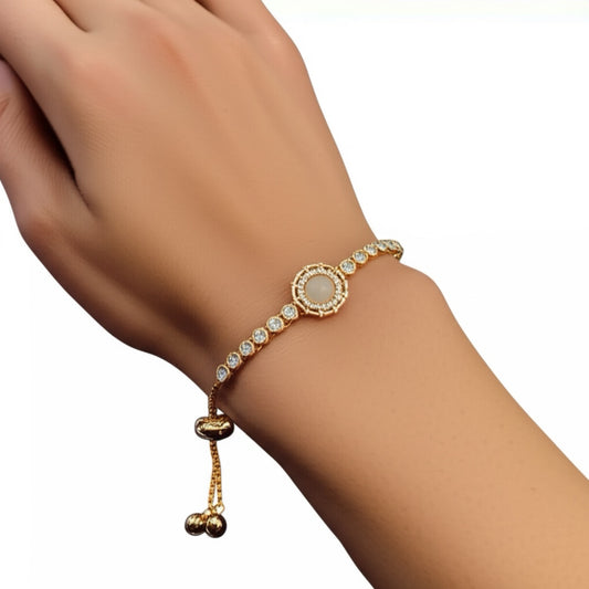 15100-G Adjustable Bracelet With Rose Gold Plating-White