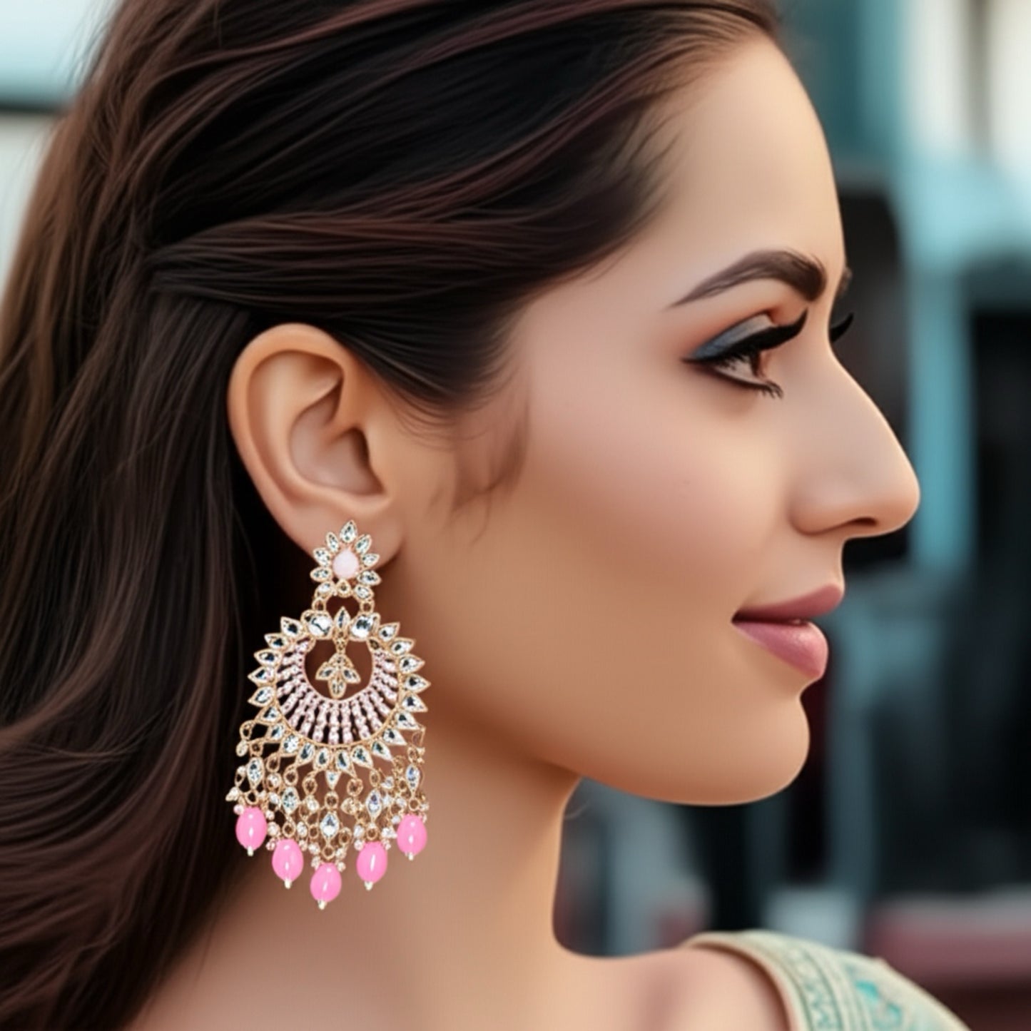 108536-Indo Western (Kundan) Earring-Pink