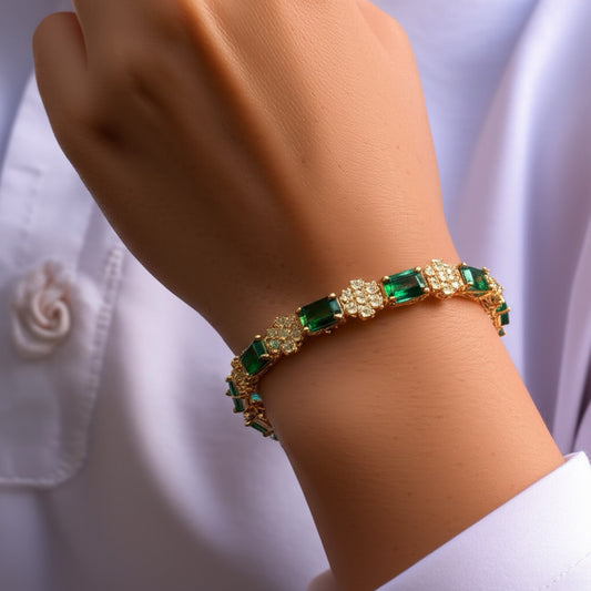 91109-BR Adjustable Bracelet With Rhodium Plating-Green