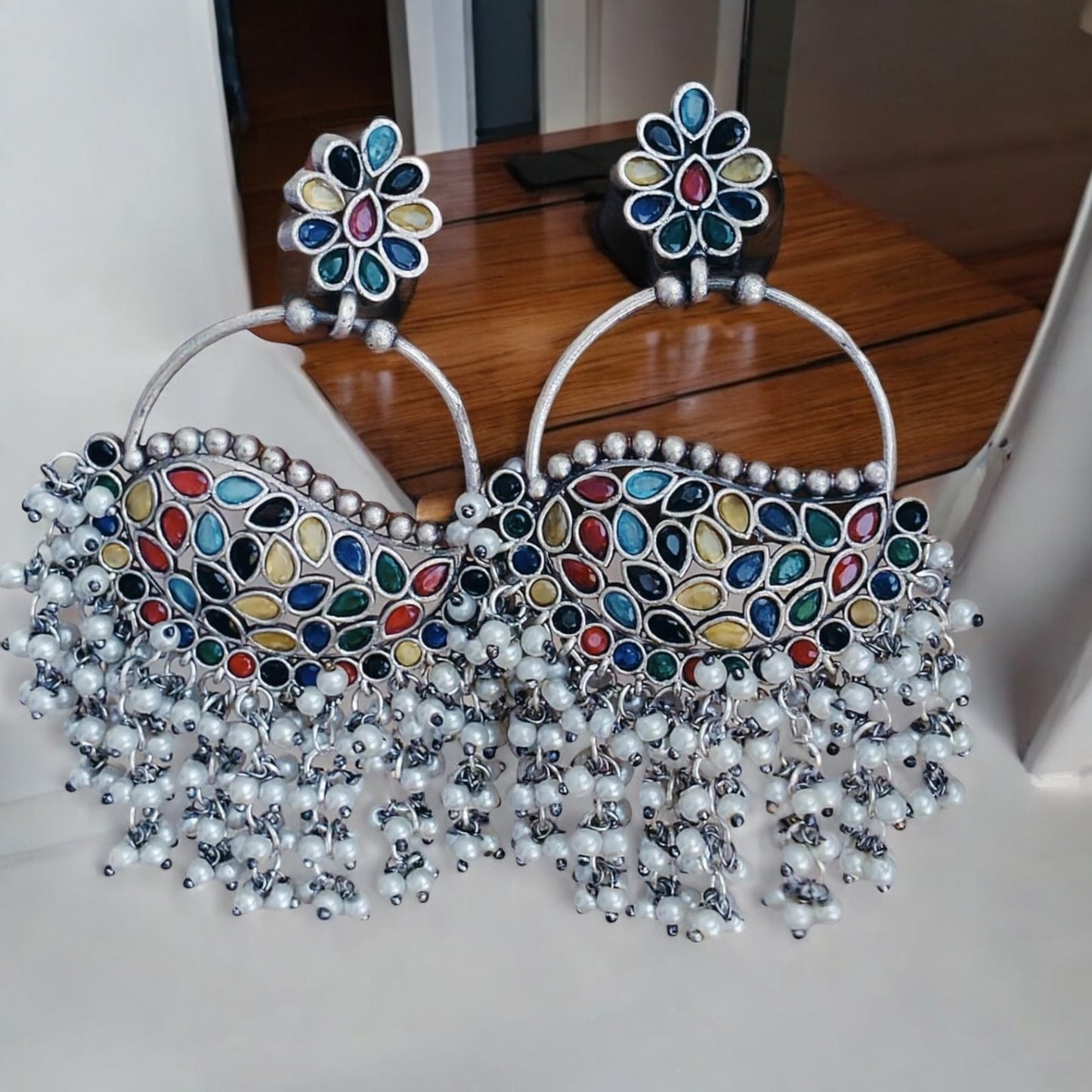 94999-ERO Pretty Precious Fashion Oxidised Silver Stylish Party Wear Earrings for Women and Girls-Multi