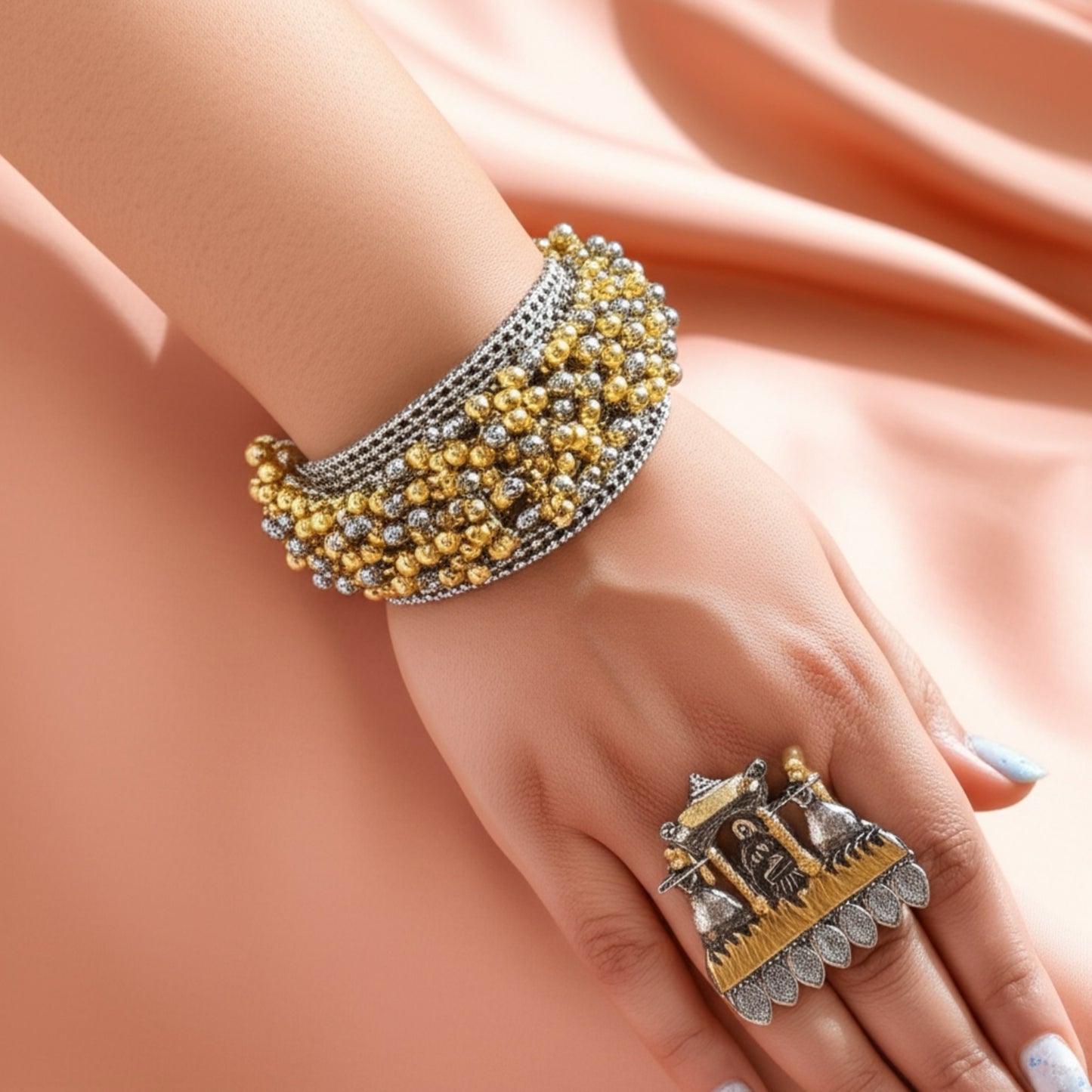 92609-RBRO Bracelet With Ring Oxidised Plating