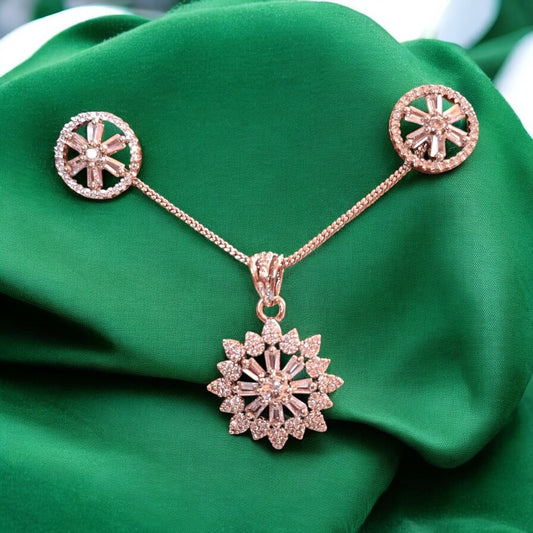 92009-PS-American Diamond Delicate Pendant Set With Rhodium Plating-Design 2