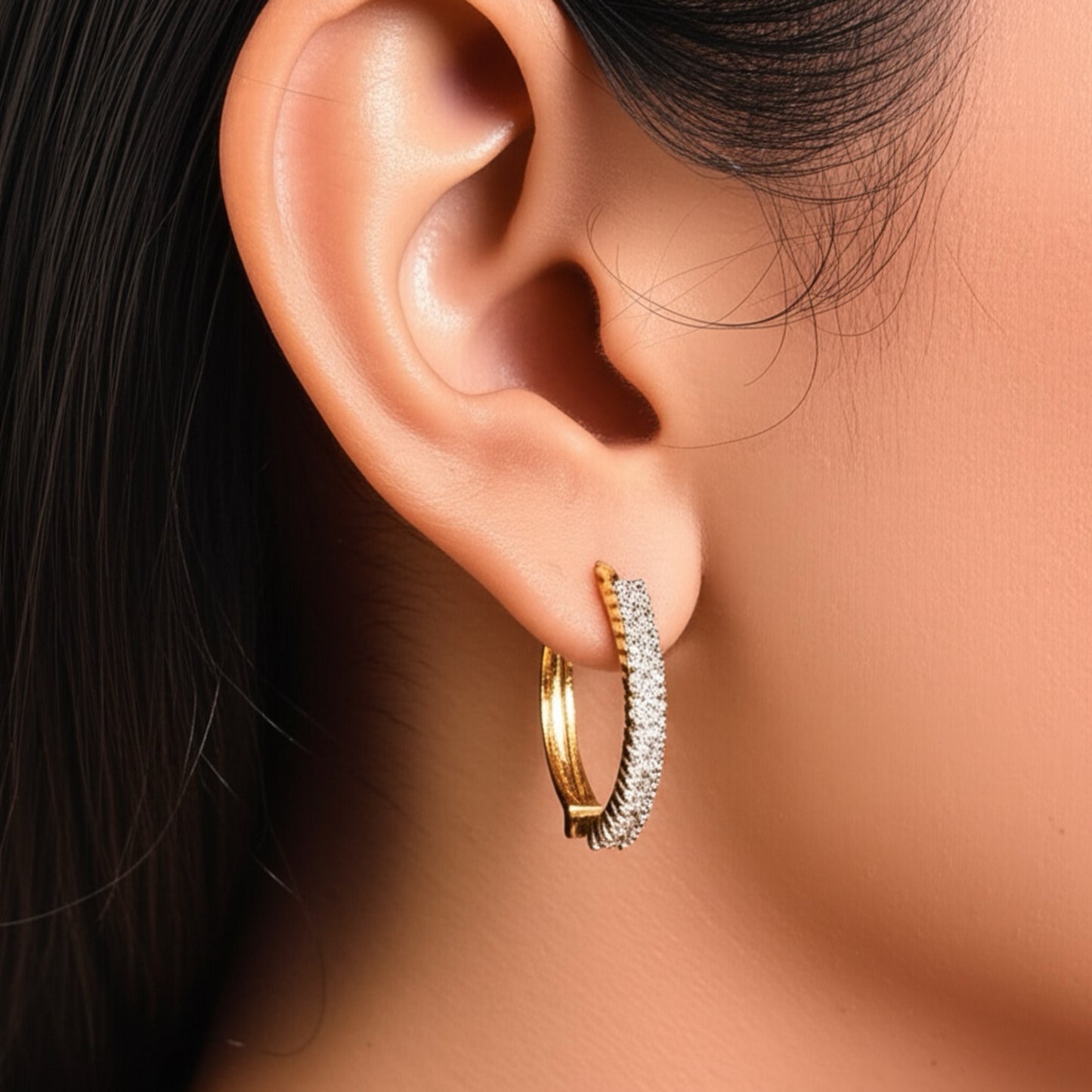 421023 Cz Delicate Earring With 2 Tone Plating