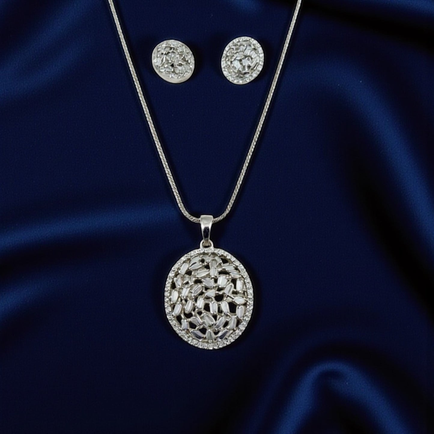 91909-PS-American Diamond Delicate Pendant Set With Gold Plating-Design 2