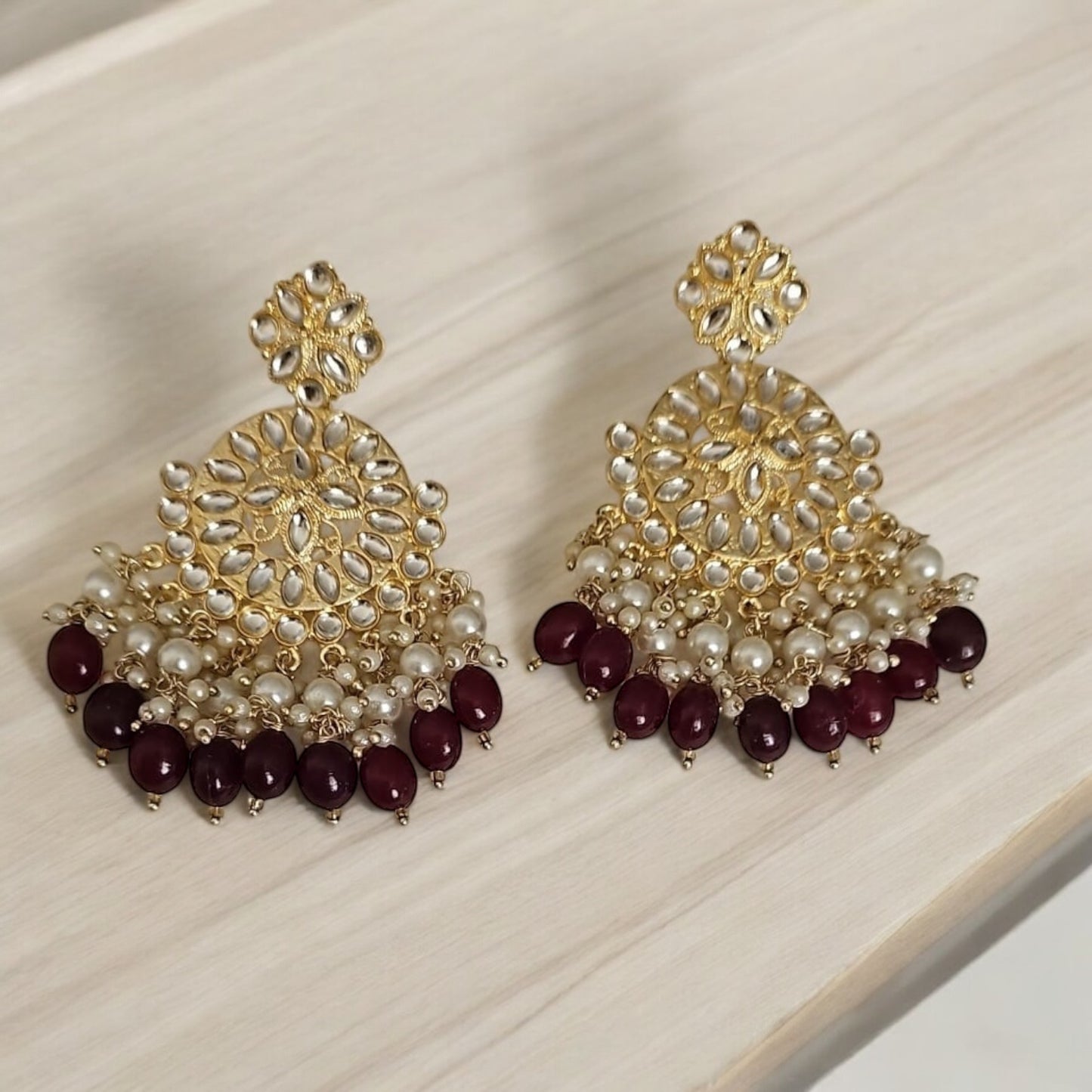IW-000171-Indo Western (Kundan) Earring-Maroon