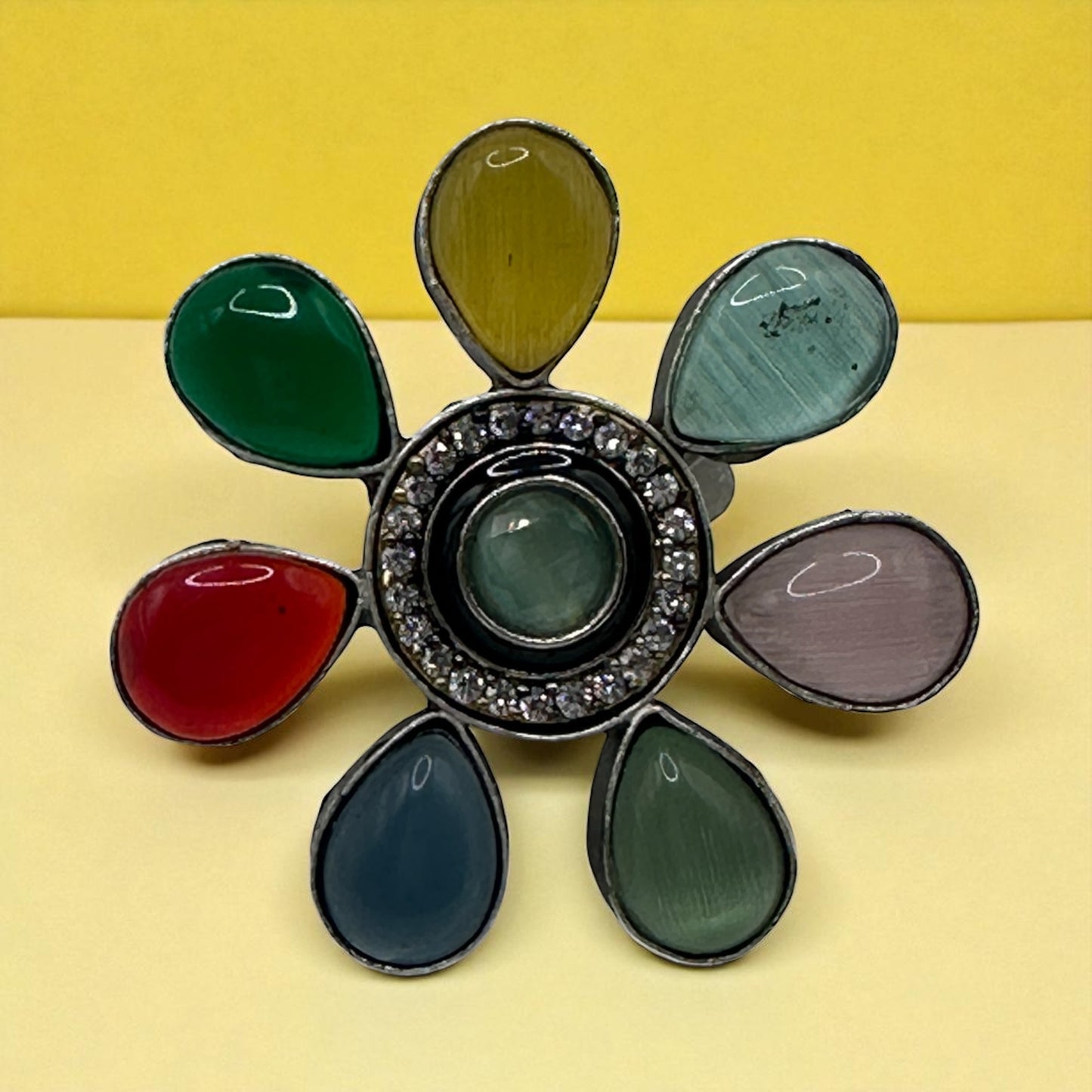 806292 Oxidised Adjustable Ring With 2 Tone Plating