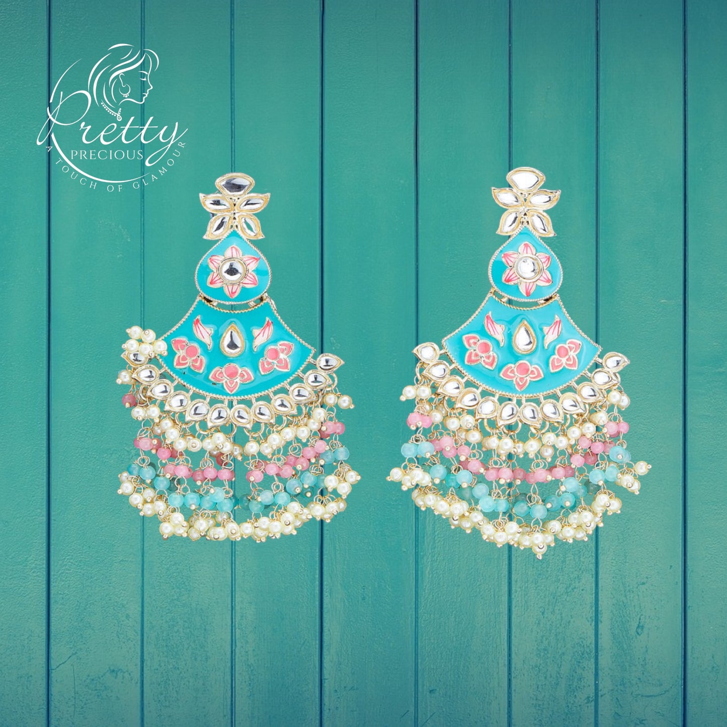 110736 Indo Western Meenakari Earring With Gold Plating-Turqoise