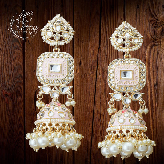 110750 Indo Western Meenakari Earring With Gold Plating-Lightpink