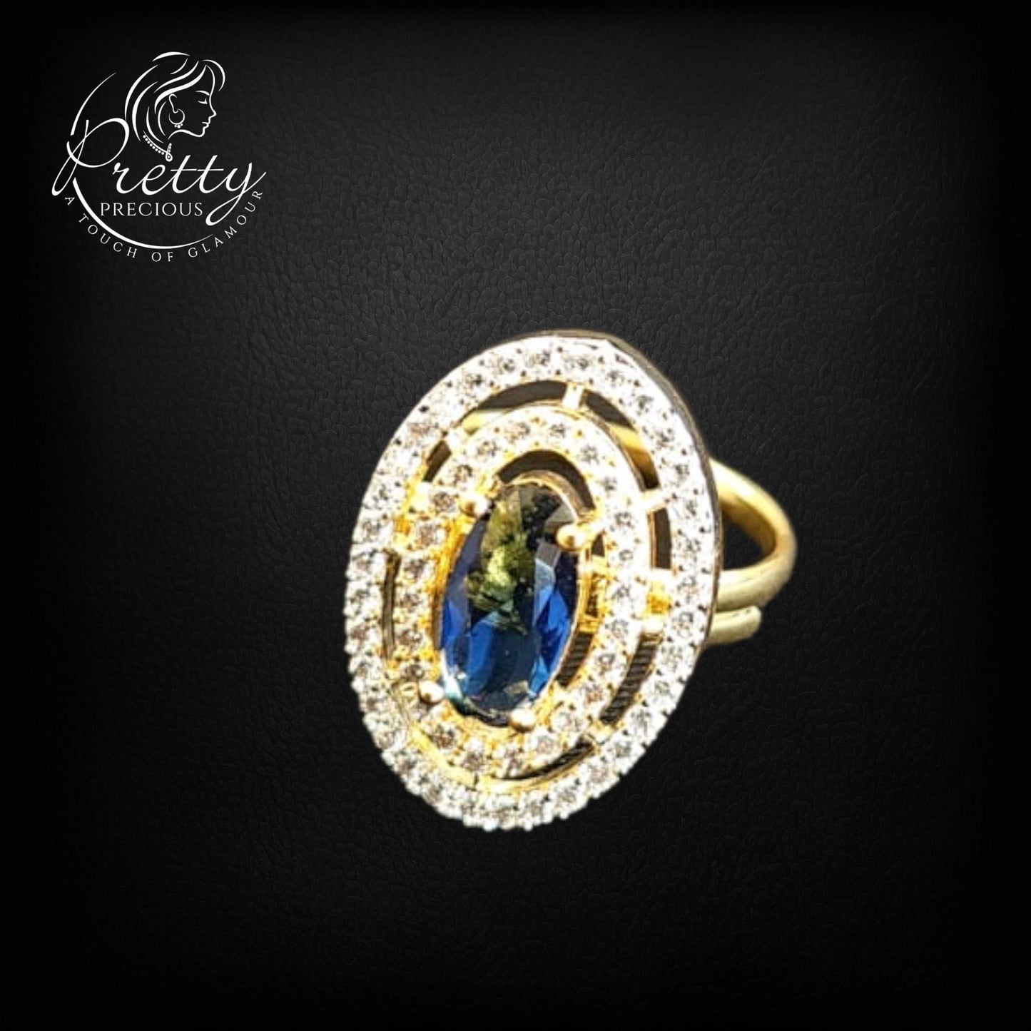 427259-B-Cz Classic Ring With Rhodium Plating-Blue