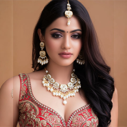 111689 Necklace Set-Indowestern-White