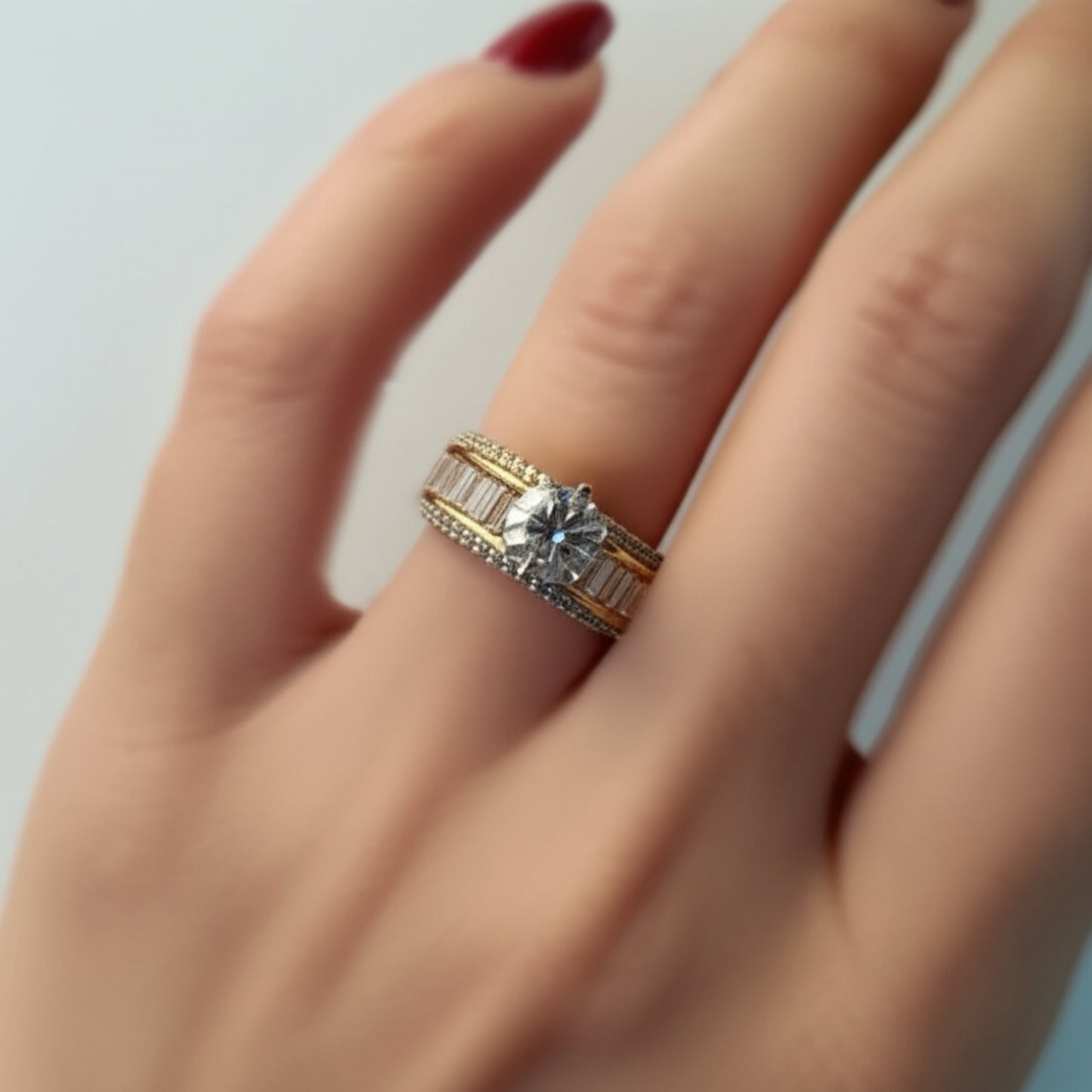 91609-RN Cz Adjustable Ring 2 Tone