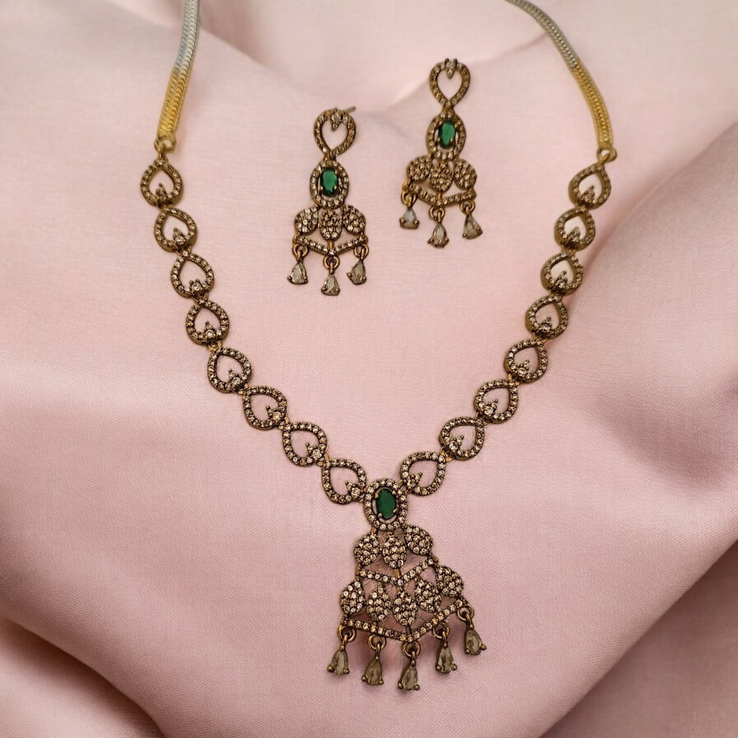 94309-NS Cz Delicate Necklace Mehndi Plating