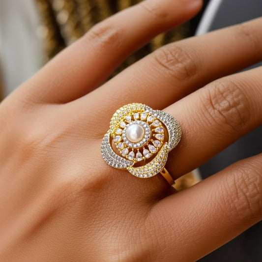 435618 Cz Adjustable Ring 2 Tone