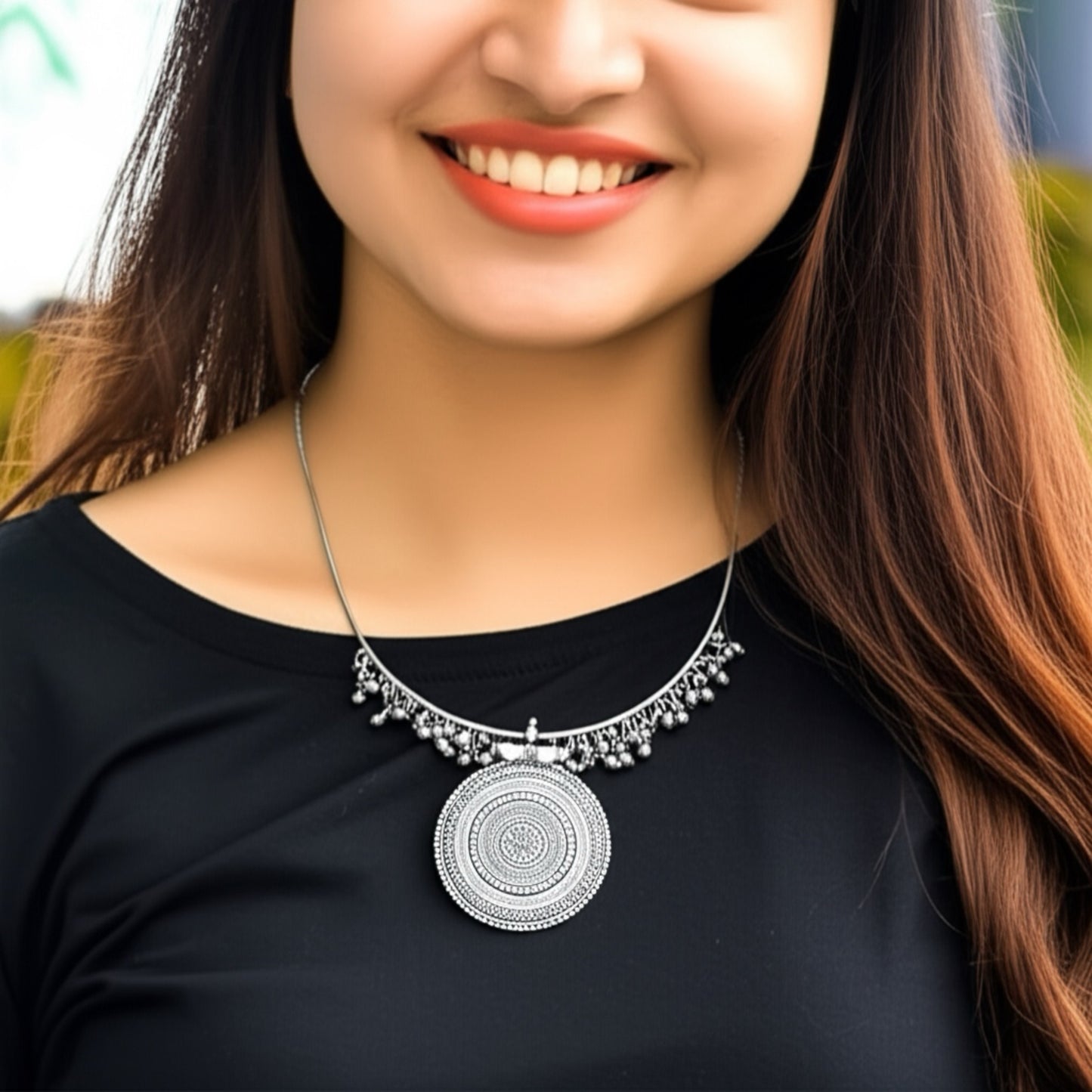 92509-NSO Classic Necklace With Oxidised Plating-Design 2