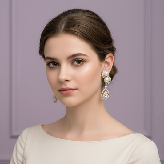 439576 Cz Moti Earring With Rhodium 2 Tone Plating