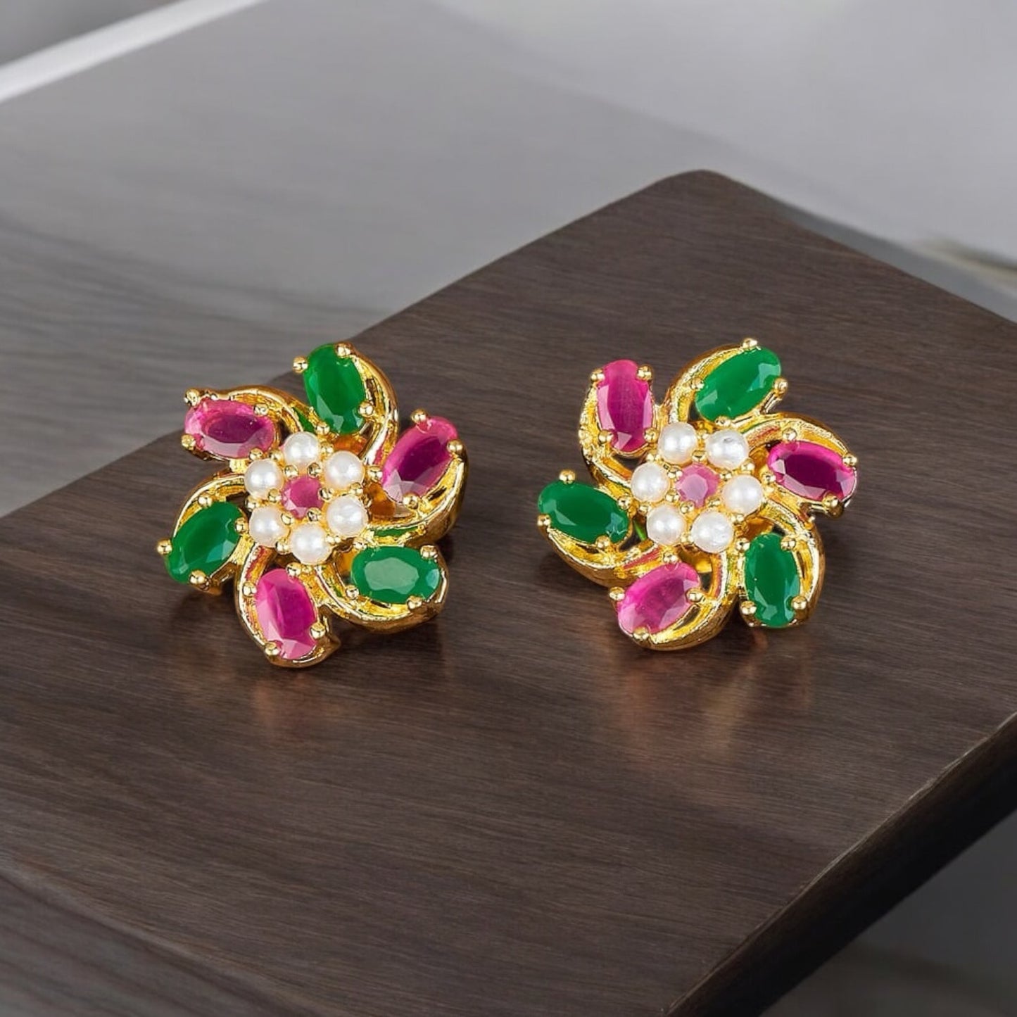 428425 Cz Moti Tops With Gold Plating-Ruby Green