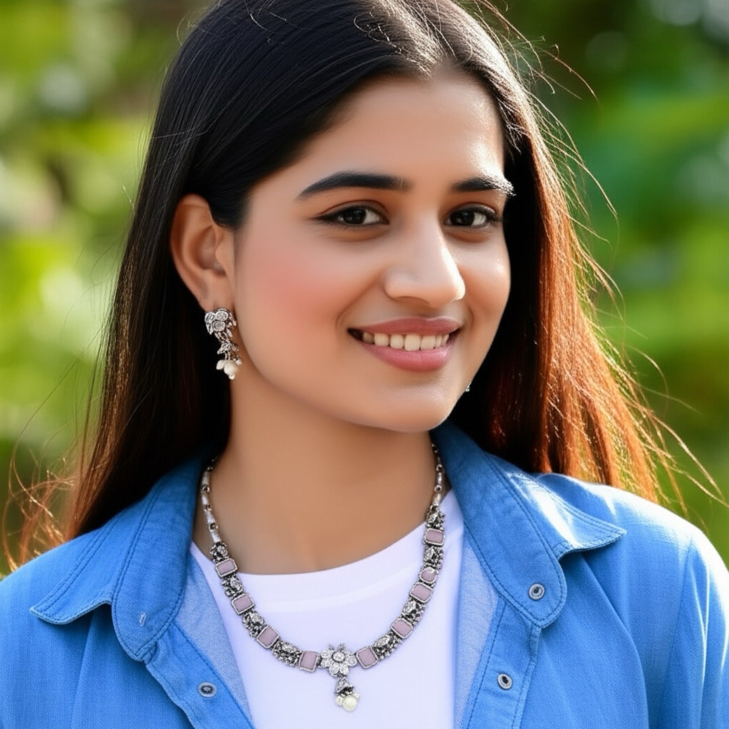 92999-NSO Classic Necklace With Oxidised Plating-Pink