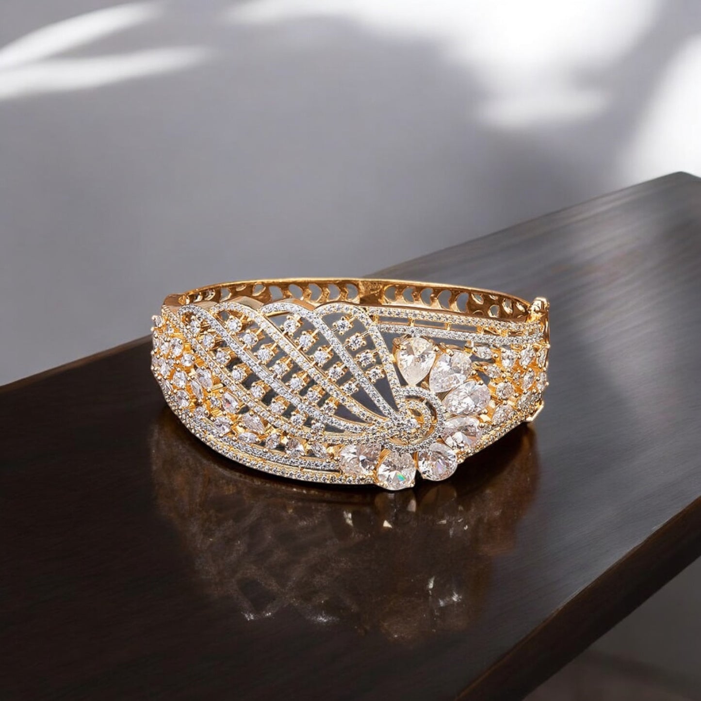 426027 Cubic Zirconia Broad Kada With 2 Tone Plating-White