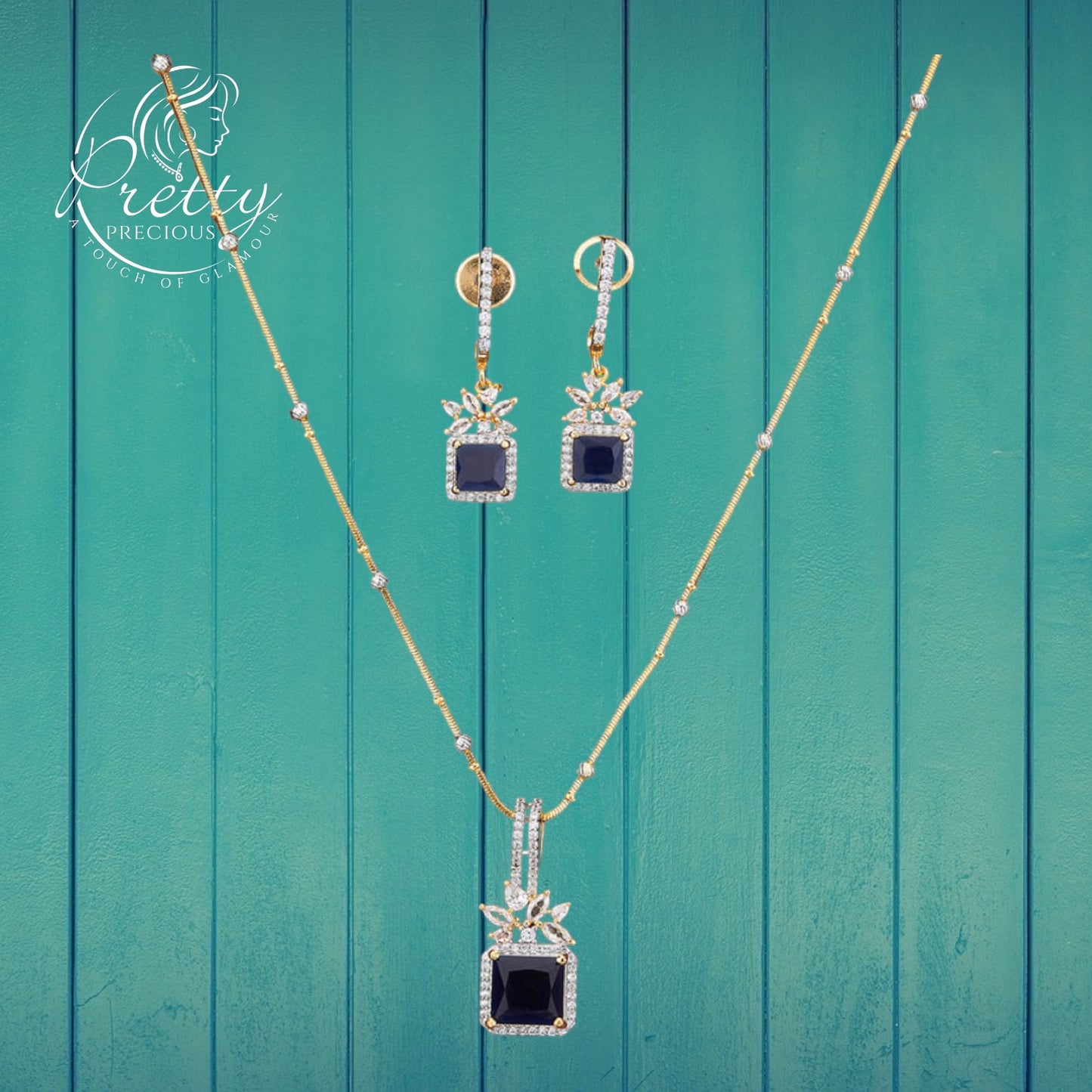 422155 Cz Classic Pendant Set With 2 Tone Plating