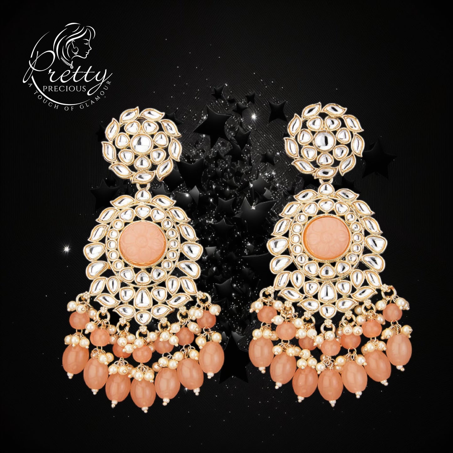 108930-PH Indo Western Stone Earring With Gold Plating-Peach