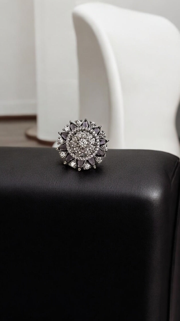 91409-RN Cz Adjustable Ring Black