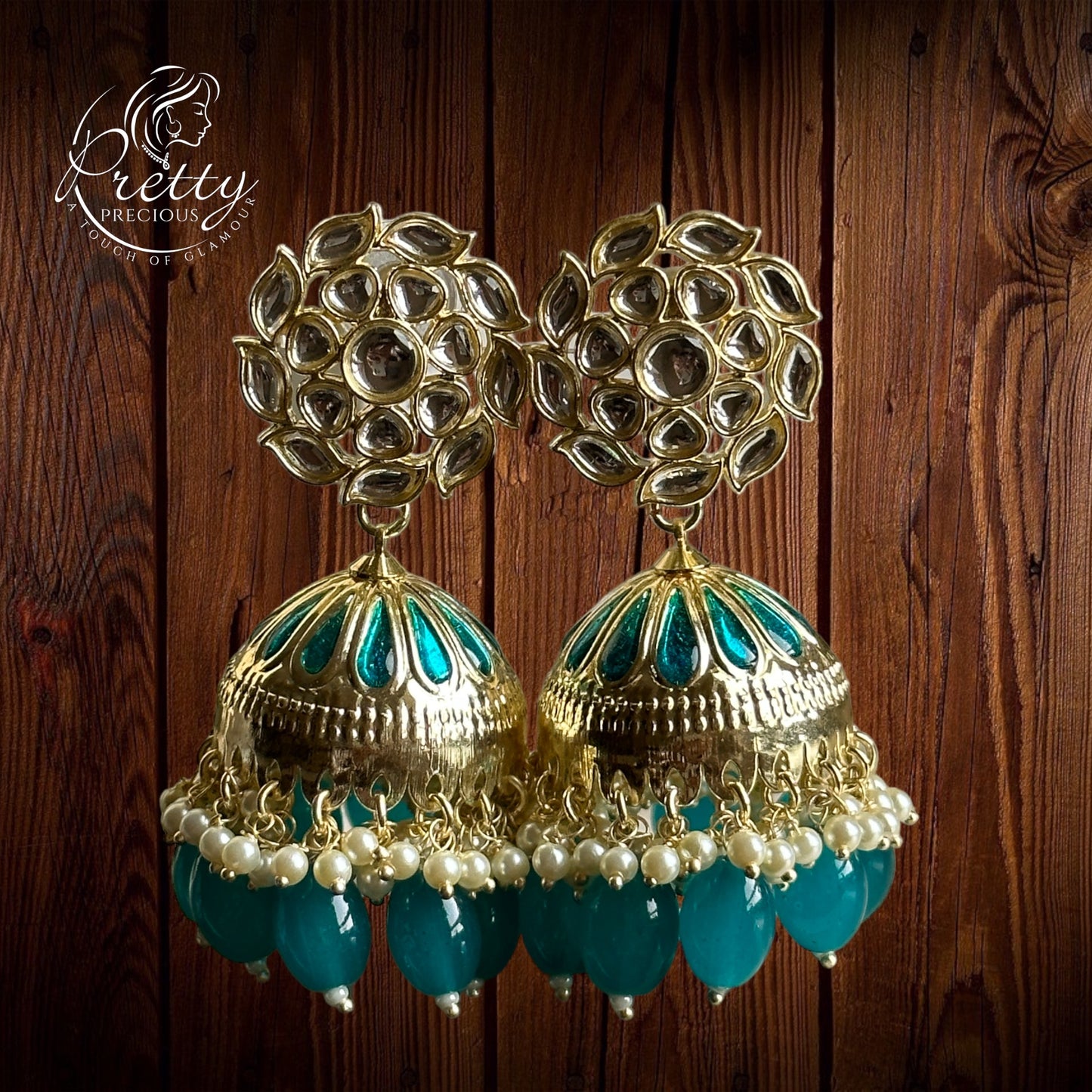 108906 Indo Western Meenakari Earring With Gold Plating-Ramagreen