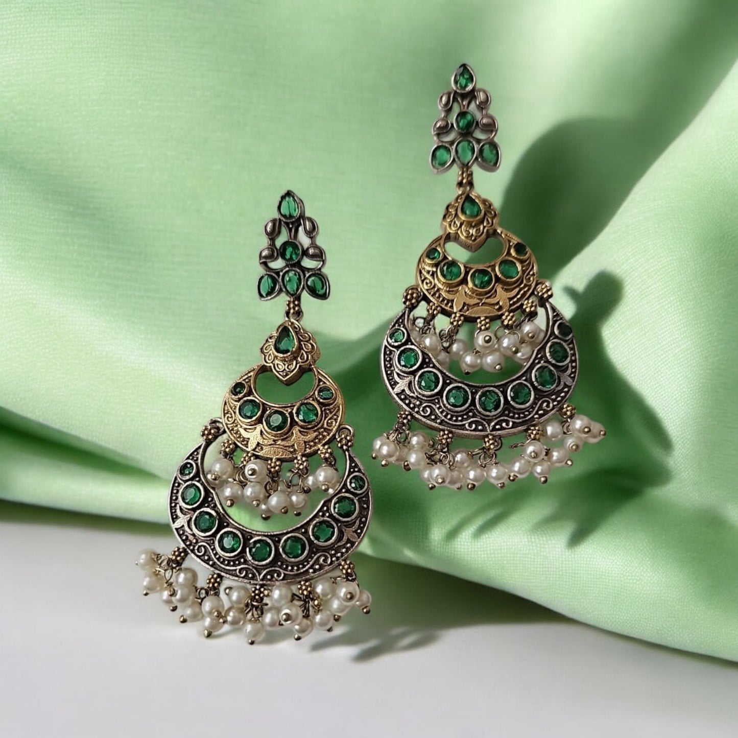 806424 Pretty Precious Fashion Oxidised Silver Stylish Party Wear Earrings for Women and Girls-Green