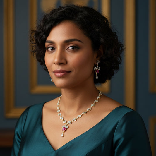 912009 Cz Delicate Necklace With 2 Tone Plating-Ruby