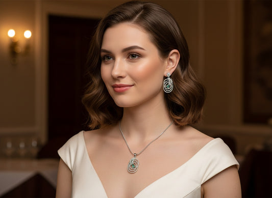 1062-American Diamond Delicate Pendant Set -Silver without Chain-Mint