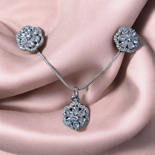 91609-PS-American Diamond Delicate Pendant Set With Rhodium Plating-Design 2