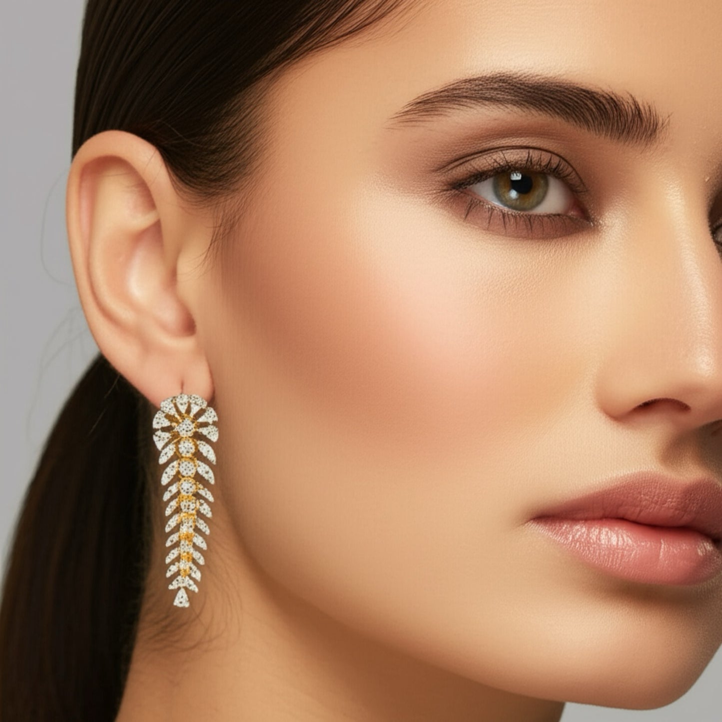 437569 CZ Earring With 2 Tone Rhodium Plating