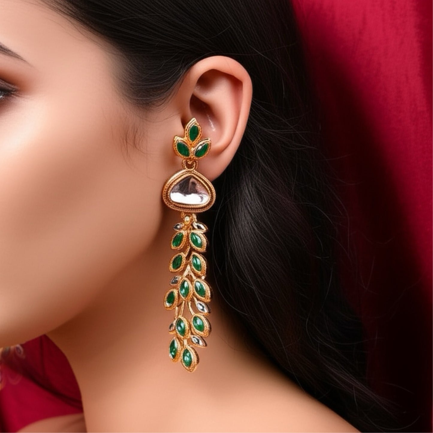 111661-Indo Western (Kundan) Earring-Green